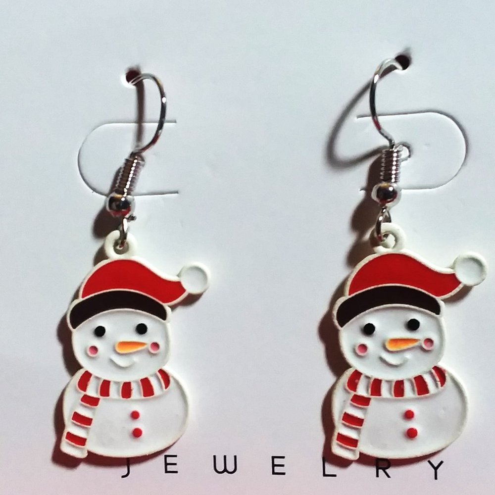 Earrings Snowman Enamel Dangle Winter Frosty Holiday Christmas Frosty Festive